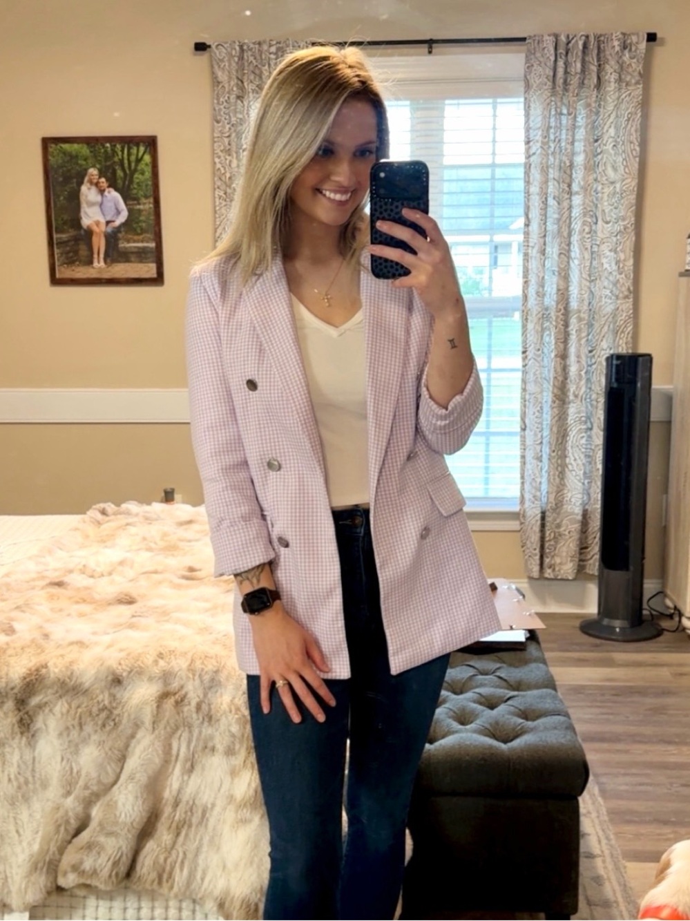 Bershka Lavender Gingham Blazer - Women Small